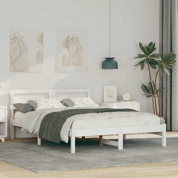 vidaXL - Bedframe - met - hoofdeinde - Wit - 120 - x - 200 - cm - Massief - grenenhout