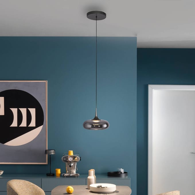 SCHÖNER WOHNEN LED hanglamp Posh 1-lamp, rookglas, 3.000 K