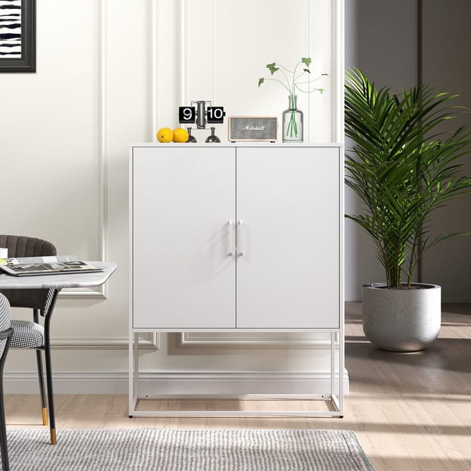 MODFU Opbergkast 85x40x109 cm van metaal, met magnetische deuren, wit
