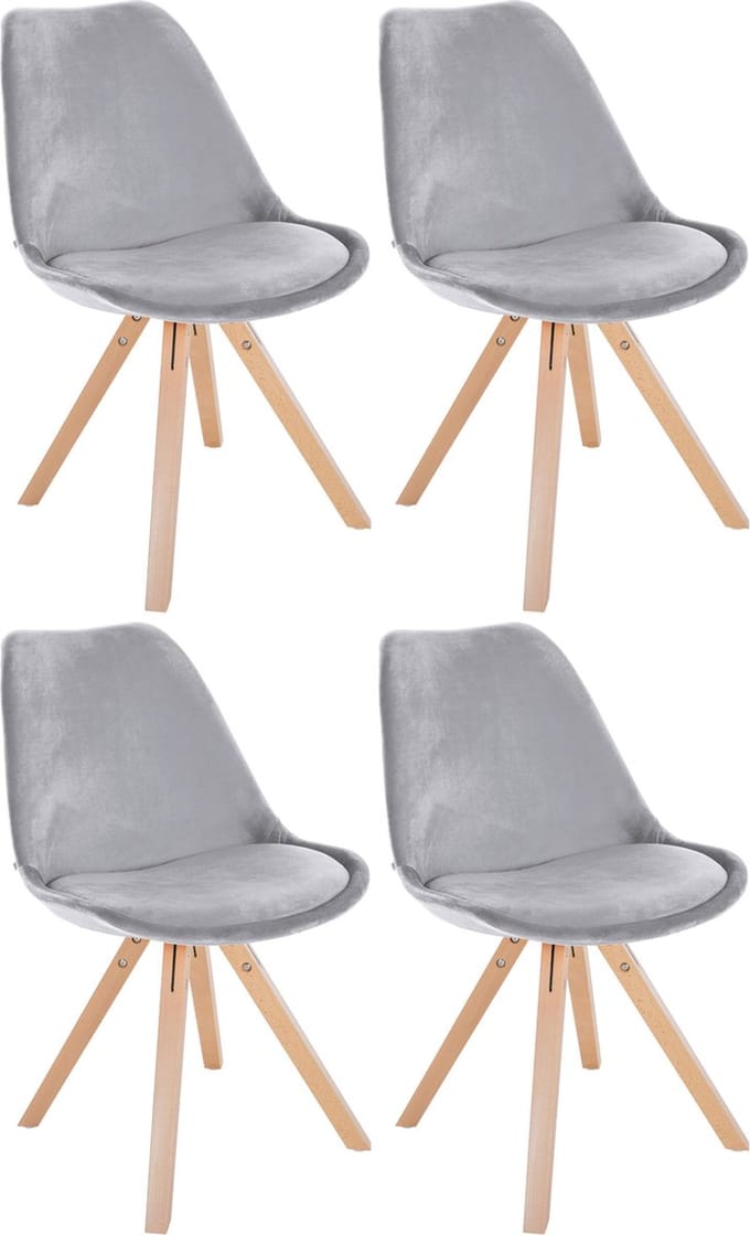 CLP Sofia Set van 4 Eetkamerstoelen - Zonder armleuning - Velvet - Fluweel - licht grijs natura (vierkant)