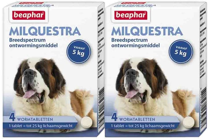Beaphar Milquestra Ontworming Tabletten Hond 5 - 75 kg - 2 x 4 tabletten - Voordeelverpakking