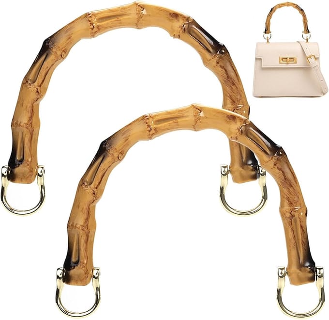 Bamboo Tas Handvatten - Handgemaakte Haken - Licht Goud - Reserve Stangen