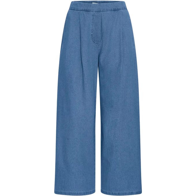 Cropped Wide Leg Jeans Wo - Light Blue