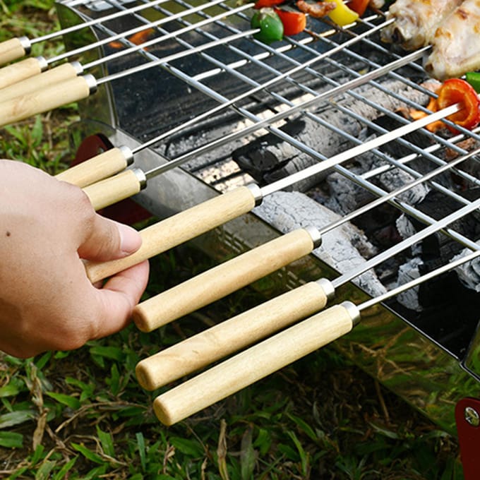 20PCS Barbecue Spies Grillen Kabob Herbruikbare Metalen Spiesen Zware Roestvrijstalen BBQ Shish zilver