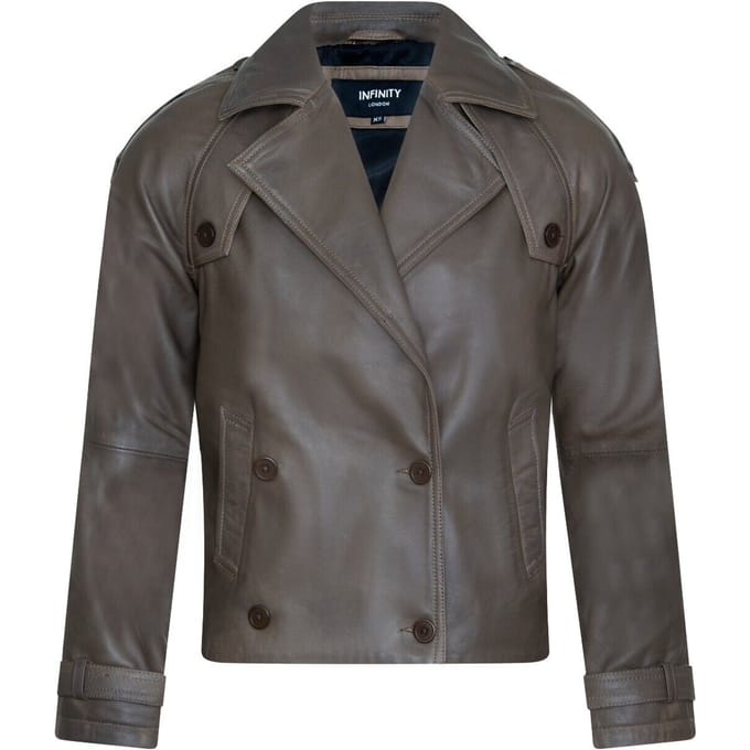 Dames cropped oversized leren trenchcoat - Canberra