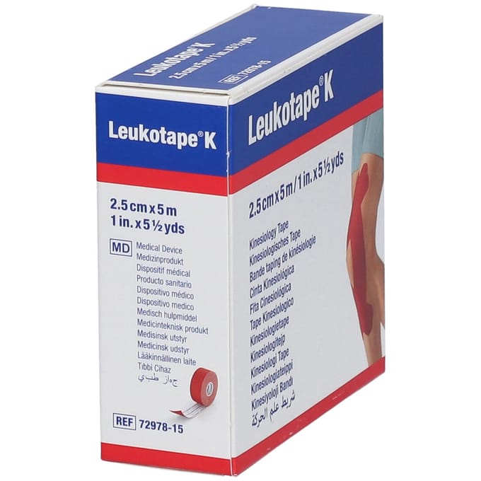 Leukotape K Kleefwindel Elast Rood 2,5cmx5m 1