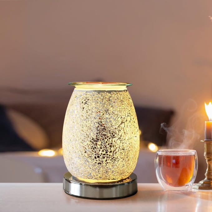 Nevolis Electric Wax Burner Cracked Mirror Effect Finish Aromatherapy Essential Oil Diffuser Silver Wax Melts Relaxation Ambient Light Decorative Gifts Home .