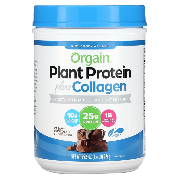 Orgain, Protéine Végétale avec Collagène, Fudge Crémeux au Chocolat, 1,6 lb (726 g)