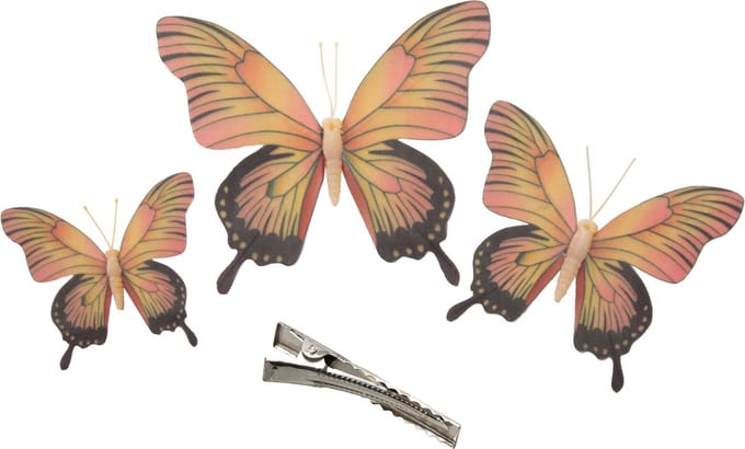 Othmar Decorations Kerst decoratie vlinders op clip 3x stuks - geel/roze - 12/16/20 cm
