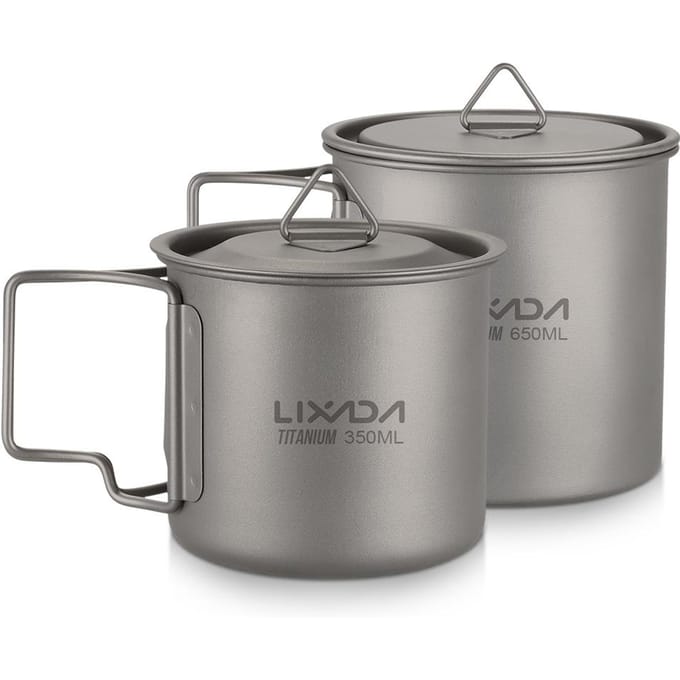 Lixada Ultralight Titanium Cup Outdoor Draagbare 2PCS Cup Set Camping Picknick Waterbeker 350ml & 650ml gray
