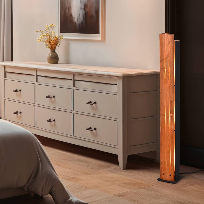 Trio Lighting Vloerlamp Karuni, hout, metaal, lichtbruin, zwart