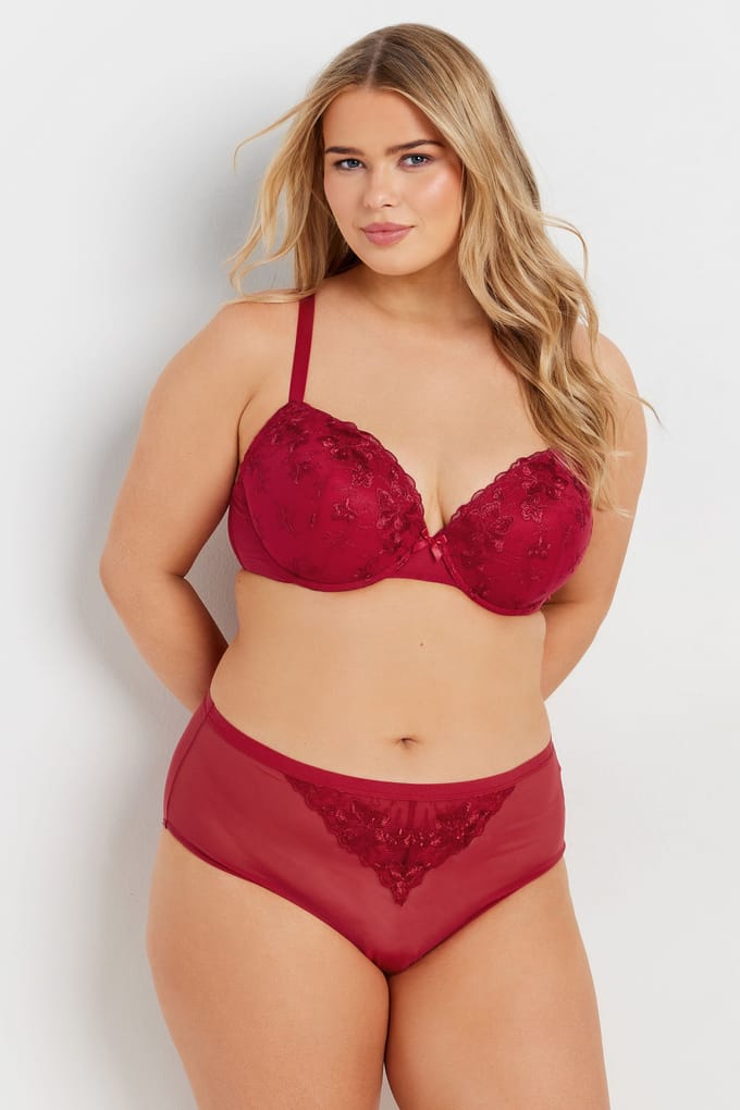 Yours 2 Pack Voorgevormde Bh's Met Bloemborduursel In Zwart/Rood Size 100E