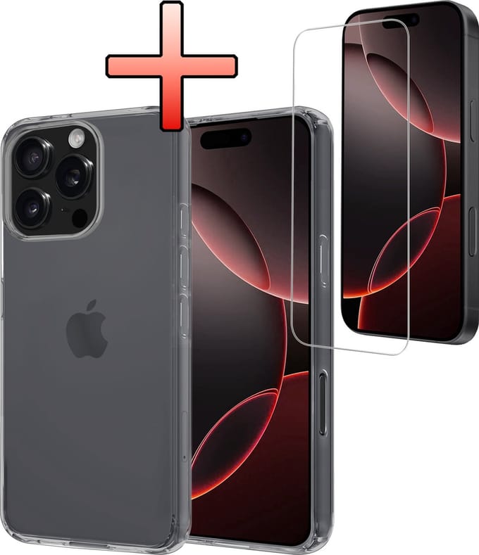 Hoesje - Met Screenprotector - Geschikt voor Apple iPhone 16 Pro Max - Sterk & Shockproof - Back Cover - Siliconen Case - Telefoon Hoes - Transparant