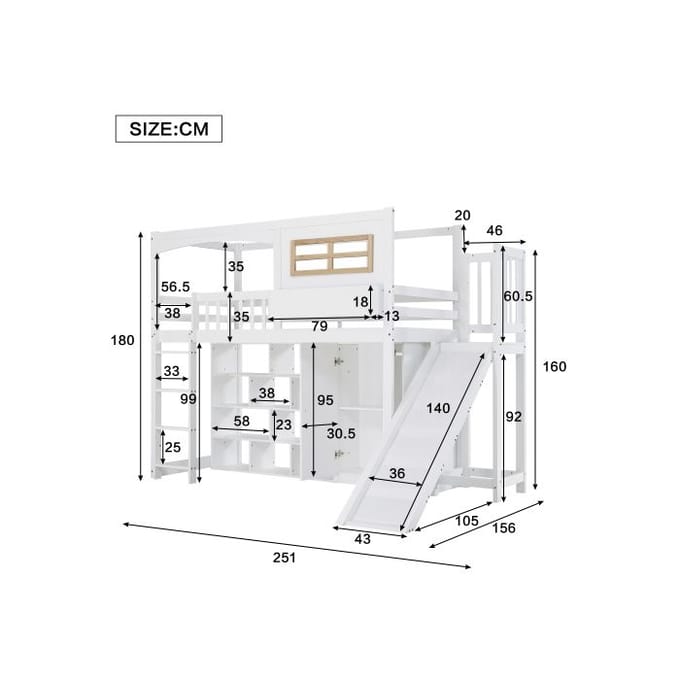 Stapelbed - MUVOE - 90x200 cm - Wit - Veiligheidshekken - Geïntegreerde opbergruimte wit