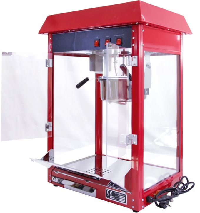 Retro popcornmachine - rood - 56x75x42cm - 235ml rvs pan