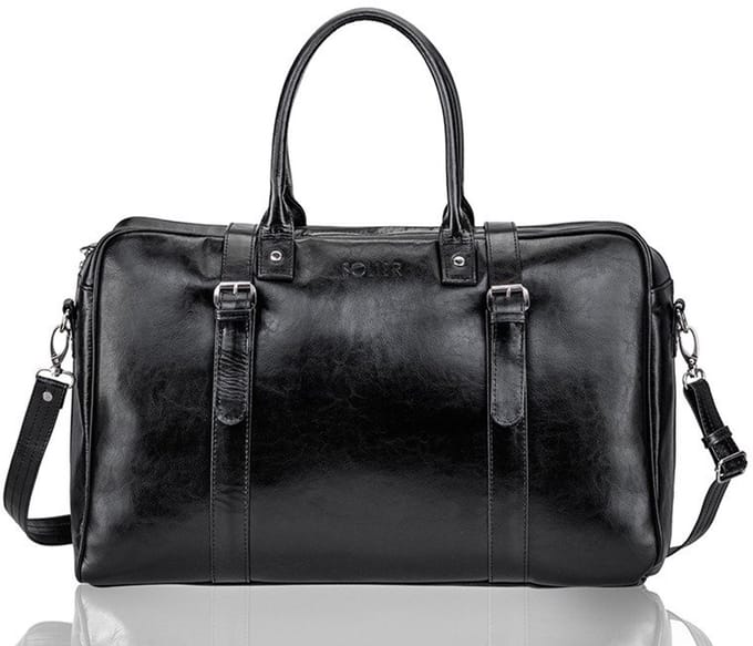 Solier SL16 Hamilton - Weekendtas Heren - Echt Leer - Handbagage Formaat - Schouderriem - Zwart