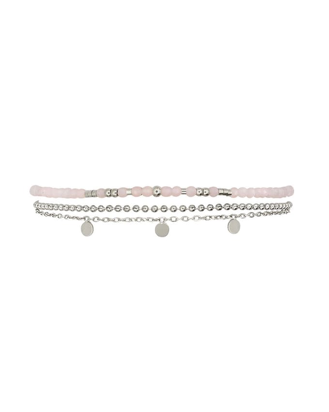 Mint15 Armband 'Alexis' - Rozenkwarts - Zilverkleur RVS/Stainless Steel