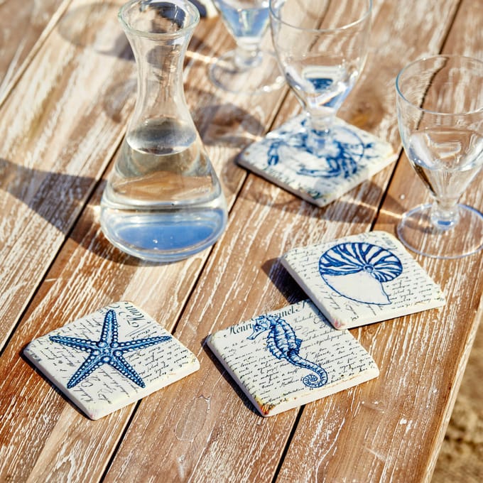 LOBERON Onderzetter set van 4 Faune Marine blauw/beige
