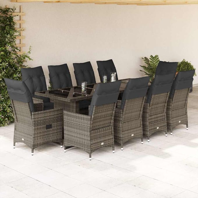 vidaXL 11-delige Bistroset met kussens poly rattan grijs