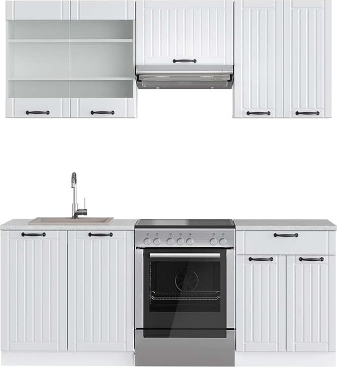 Vicco Fame-Line Complete keukeneenheid – 200 cm, WB Marmer Wit landhuis/wit