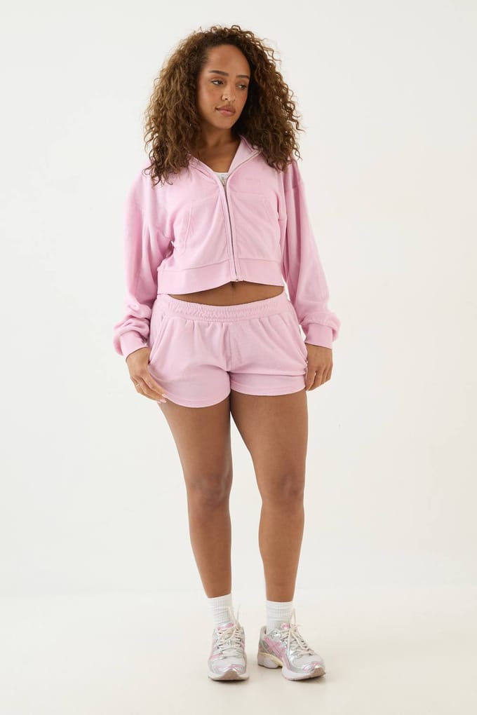 Dames Dsgn Studio Badstof Hoodie Met Ritssluiting En Boxy Crop Pasvorm | Pink | Maat: Medium