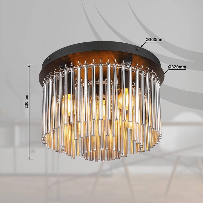 Globo Plafondlamp Gorley, rookkleurig/zwart, glas, 32 cm, 5-lamps, E14