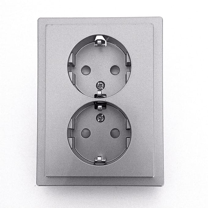 Schneider Electric D-life - Dubbele wandcontactdoos met randaarde - Inbouw - RVS