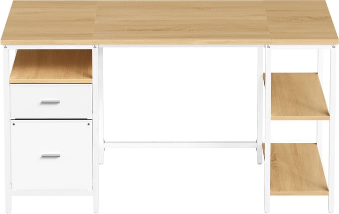 VASAGLE - Bureau - Met 3 Planken - 2 Lades - Modern Design