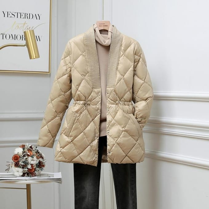 Vrouwen Elegant Wit Eend Donsjack Koreaanse Mode V-hals Slanke Bandage Lichtgewicht Donsjas en Parka Warme Uitloper M zwart