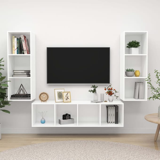 vidaXL - 3-delige - Tv-meubelset - bewerkt - hout - wit