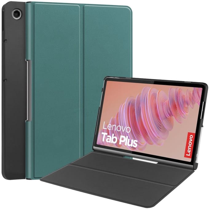 Coverup Tablethoes geschikt voor Lenovo Tab Plus Hoesje - Tri-Fold Book Case met Wake/Sleep - Groen