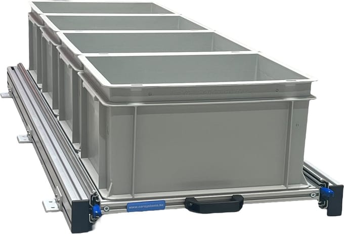 Aluminium schuifframe voor camper 120x40 cm inclusief 4 open bakken