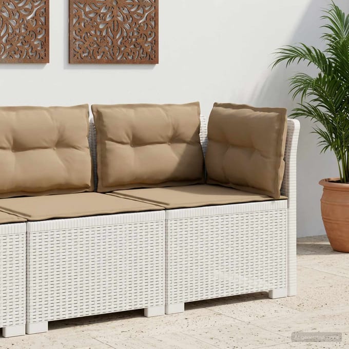 vidaXL - Eén-zits - Tuin - Sofa - met - Kussens - Rieten - Look - PP - Wit