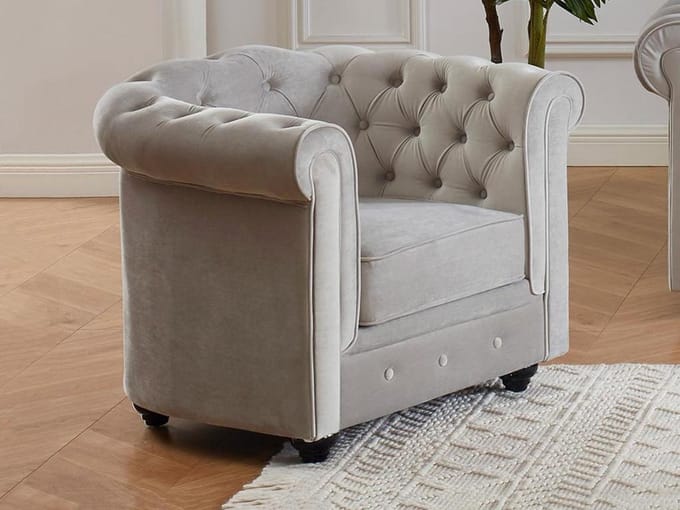 Vente-unique Fauteuil CHESTERFIELD - velours - lichtgrijs