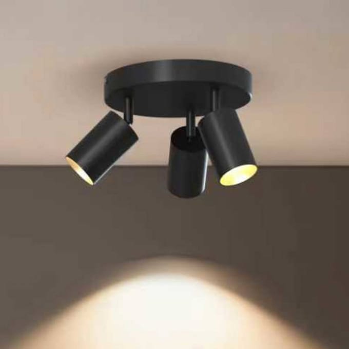 Calex Plafondlamp - 3-Lichts - Opbouwspot - Rond - Zwart - Goud