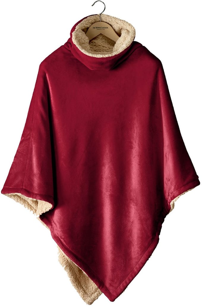 De Witte Lietaer Teddy Fleece Poncho Ganges - Wine Red - 86 x 86 cm - Polyester
