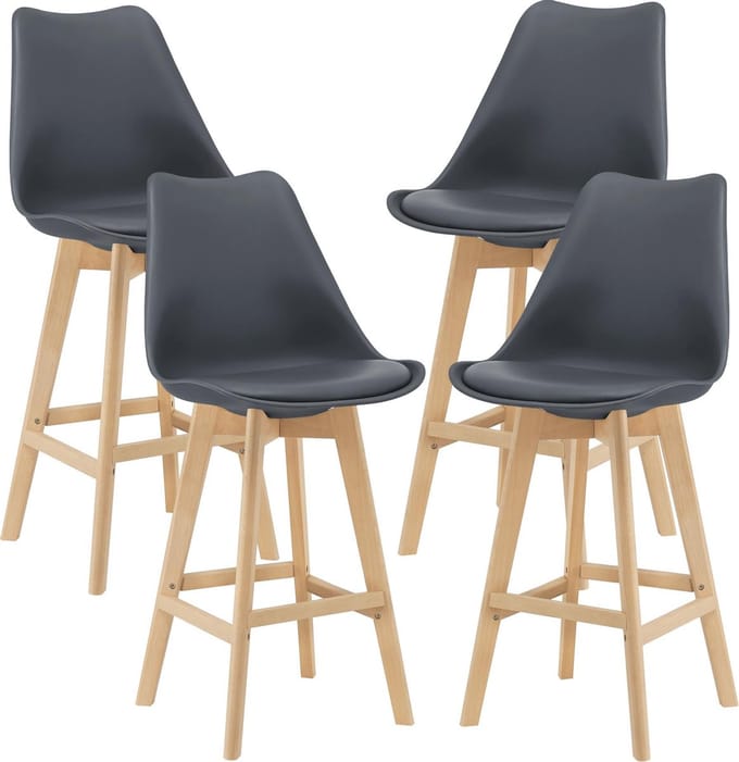Barkruk set van 4 kunstleer en beuken 105x48x58 cm grijs