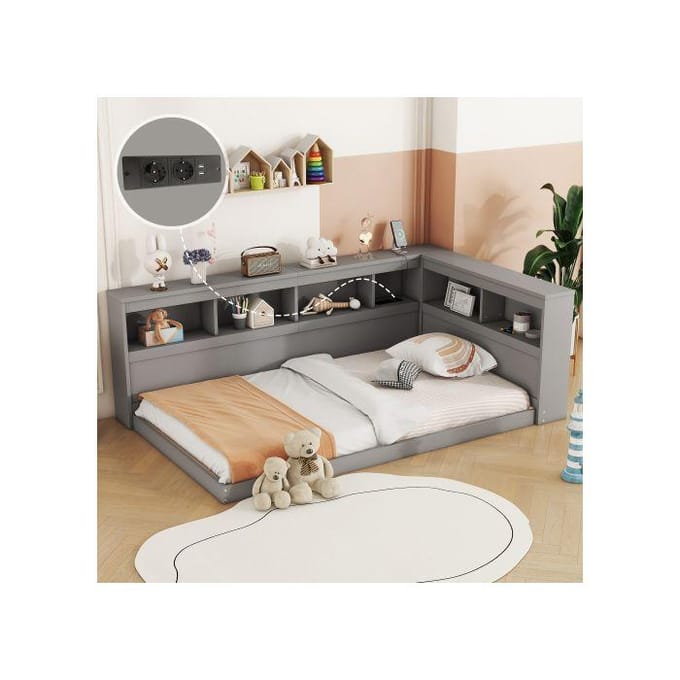Canapé-lit - MUVOE - 90 x 200 cm - Prise de courant - 2 ports USB - Gris gris