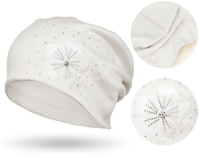 Peterson - Dames Beanie - Witte Bloemen - Slouchy - Winter