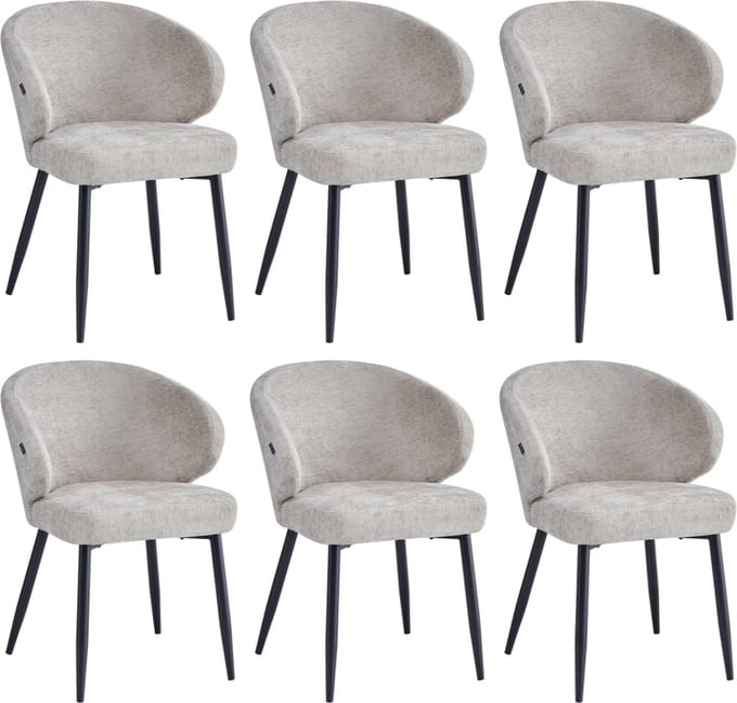 Colenis® - Ruby Eetkamerstoel - Set Van 6 - Taupe - Chenille Stof - Design