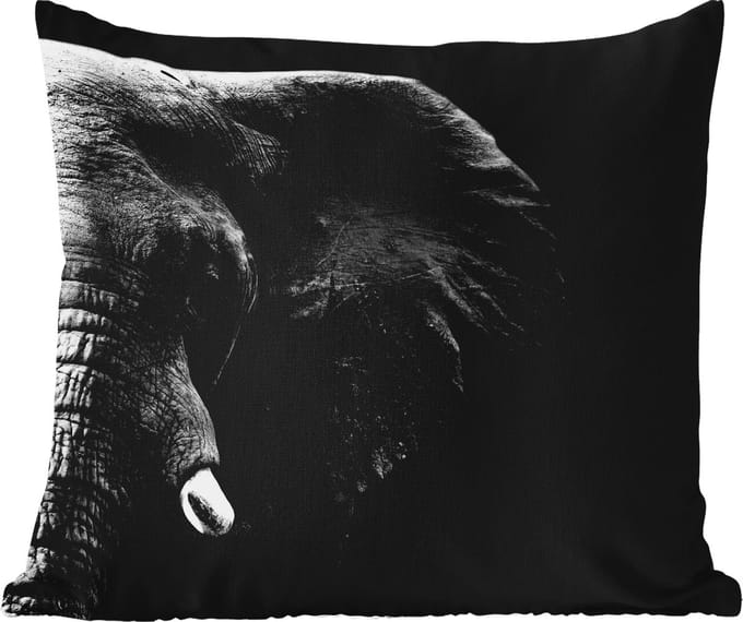 Tuinkussen - Dieren - Olifant - Wild - Zwart - Wit - 40x40 cm - Weerbestendig
