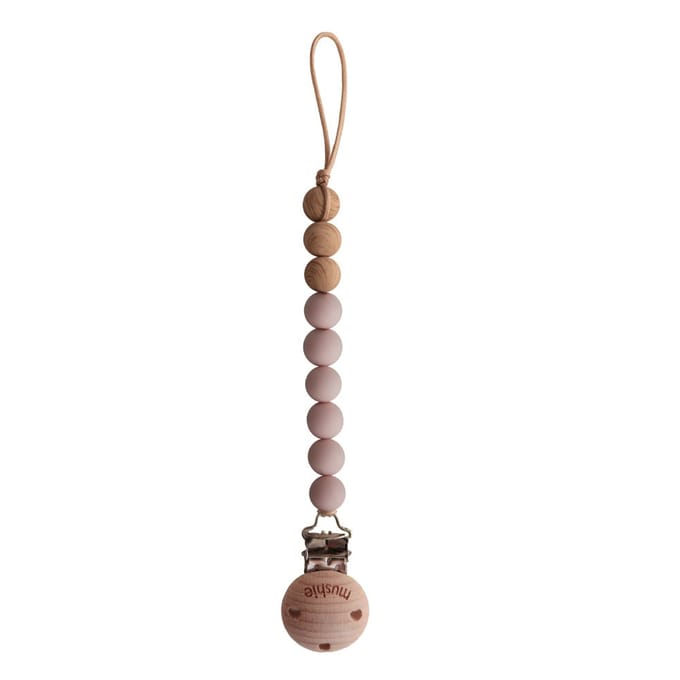 Mushie Speenkoord EVA - Blush / Hout (look) - 100% siliconen kralen