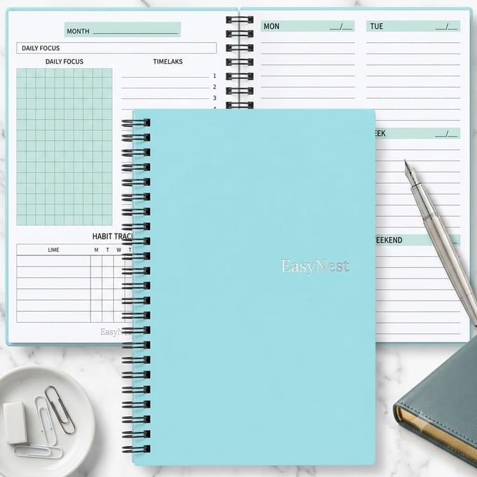 A5 Ongedateerde Planner Agenda – Spiraal Weekly Notebook voor Planning, Studie en Doelen – Daily & Weekly Organizer