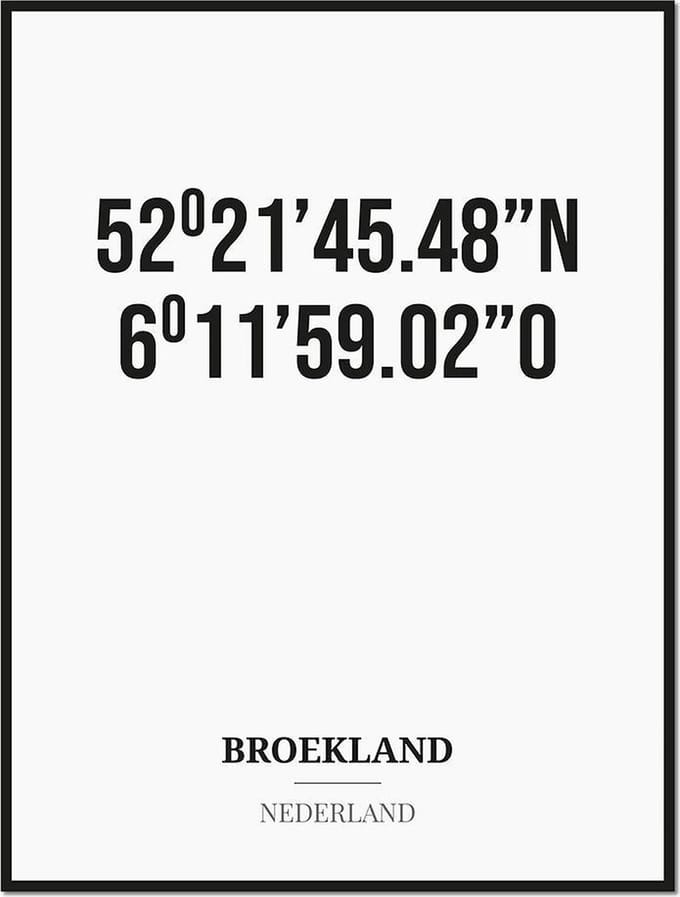 Poster/kaart BROEKLAND met coördinaten