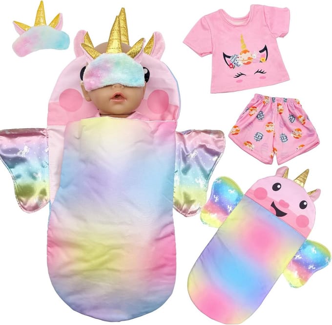 Poppenkleding Set 30-45 cm: Slaapzak, Oogmasker en Korte Set Kleding
