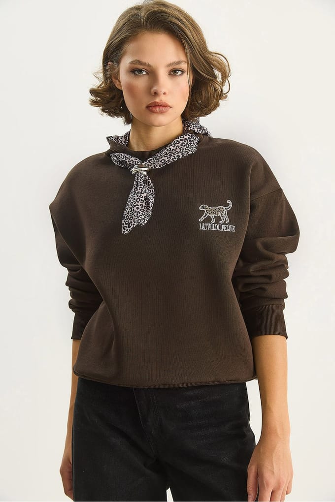Crewneck sweatshirt met printaccessoire