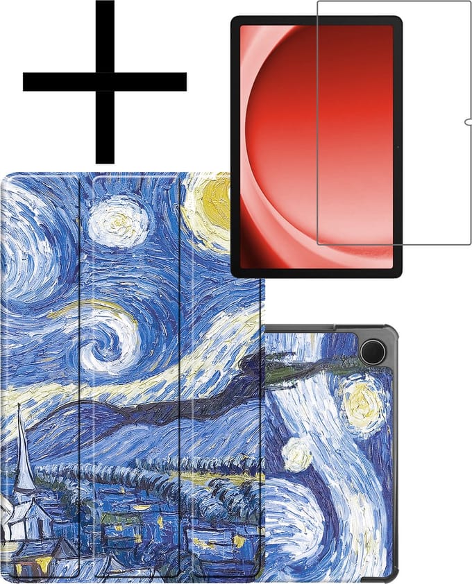Hoes - Geschikt voor Samsung Galaxy Tab A9 Plus - Met Screenprotector - Trifold Bookcase - Hard Cover - Hardcover Book Case - Tablet Hoesje - Sterrenhemel