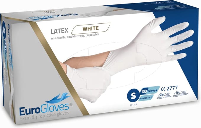 Eurogloves Latex Handschoenen, Ongepoederd, wit, Small, 100 stuks