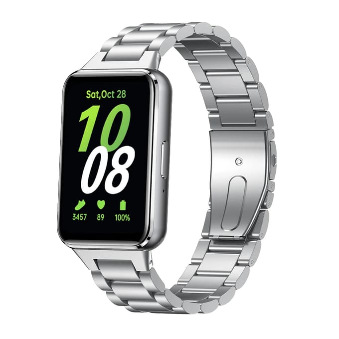 Strap-it Stalen schakel bandje - geschikt voor Samsung Galaxy Fit 3 (zilver)