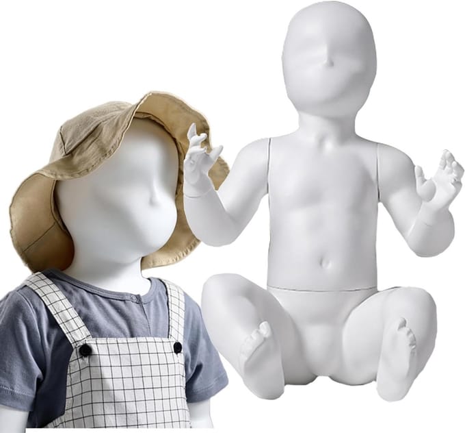 Babypop Zittend - Kinderpop Kindertorso - Kleding Presenteren - Afneembare Armen - 1 Jaar - Wit